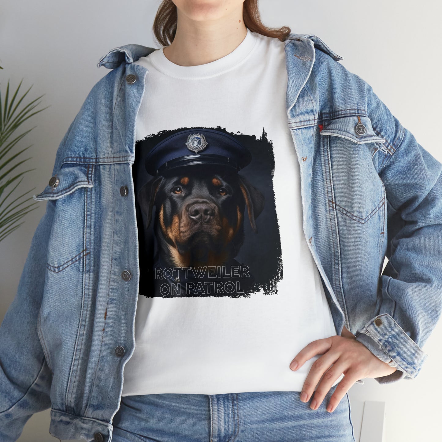 Unisex Heavy Cotton Tee With Rottweiler Dog Print