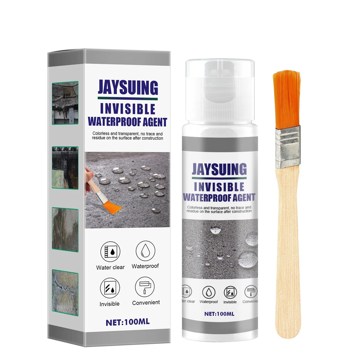 Invisible Waterproof Glue With Brush | Water Proof Wall Tile Window Stable Film Leakage Protection bathroom coating 30/100/300g