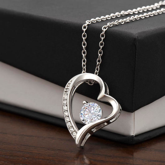 Forever Love Radiance: Heart Pendant Necklace with 6.5mm CZ Crystal - White Gold or Yellow Gold Finish
