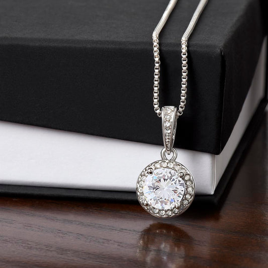 Radiant Elegance: Eternal Hope Necklace with 8mm CZ Center and Brilliant Accents in 14k White Gold