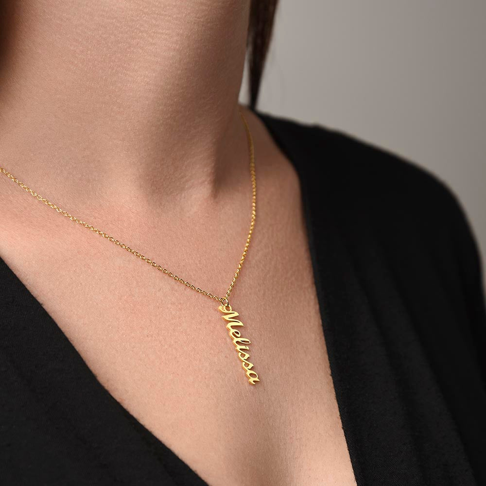 Signature Style: Personalized Vertical Name Necklace - A Customized Gift of Elegance in Stainless Steel or 18K Yellow Gold