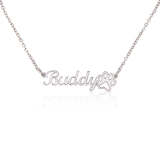 Pawfect Love: Personalized Paw Print Name Necklace - A Tail-Wagging Tribute in Stainless Steel or 18K Yellow Gold