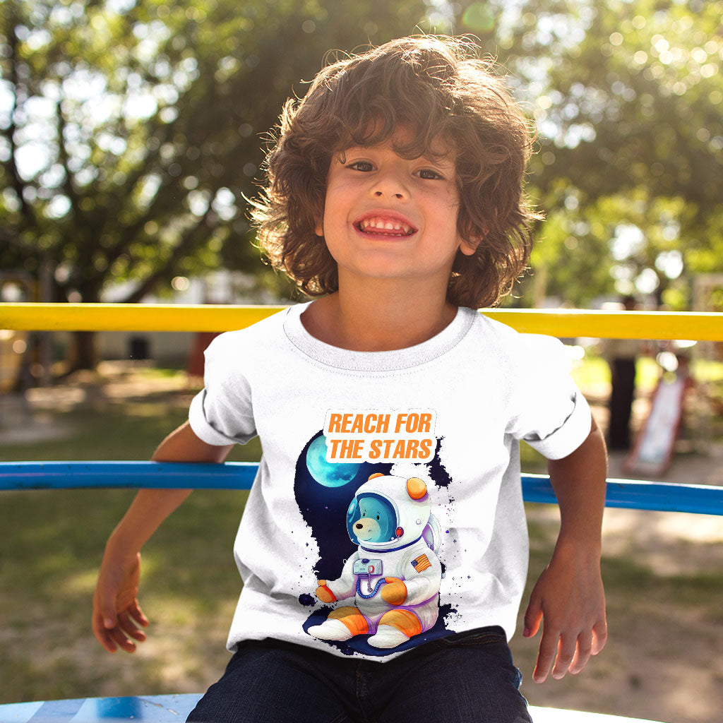 Reach for the Stars Kids' T-Shirt - Bear Design T-Shirt - Art Tee Shirt for Kids