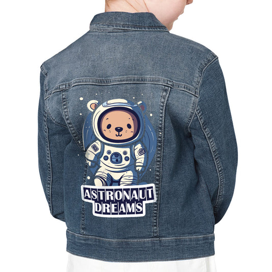 Astronaut Dreams Kids' Denim Jacket - Bear Art Jean Jacket - Unique Denim Jacket for Kids