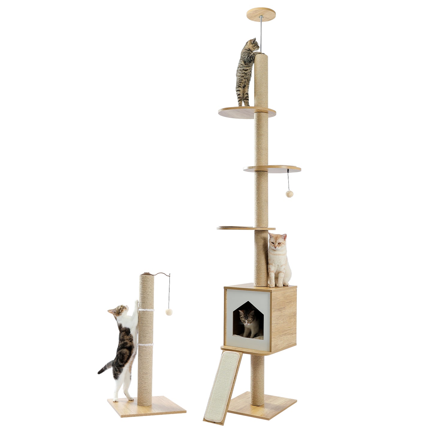 Modern Cat Climbing Tower with a Scratcher Multi-layer Floor-to-Ceiling Cat Tree with Condo Scratching Post Toy 260cm Beige