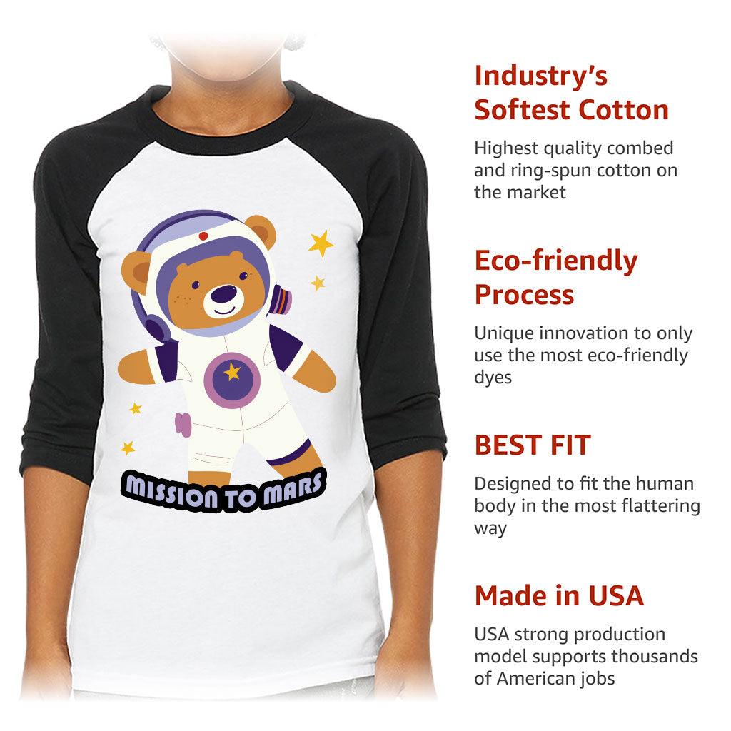 Mission to Mars Kids' Baseball T-Shirt - Little Bear Print 3/4 Sleeve T-Shirt - Printed Baseball Tee