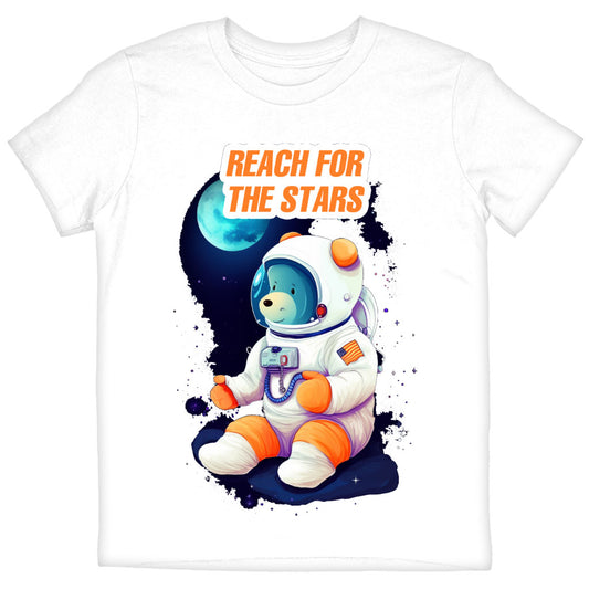 Reach for the Stars Kids' T-Shirt - Bear Design T-Shirt - Art Tee Shirt for Kids